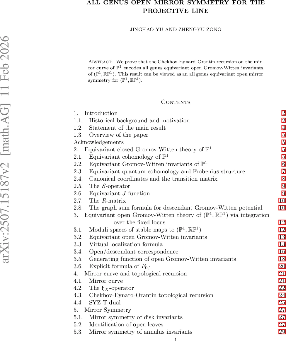 All genus open mirror symmetry for the projective line