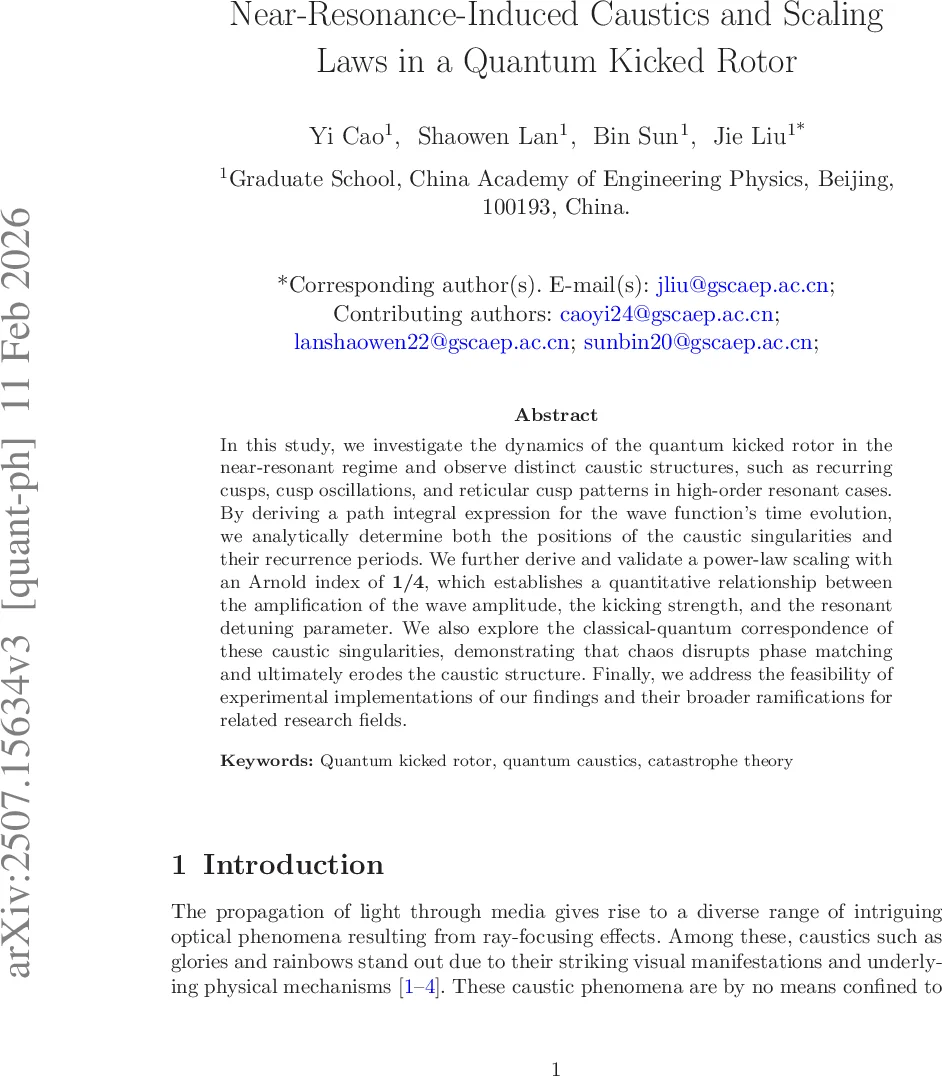 Near-Resonance-Induced Caustics and Scaling Laws in a Quantum Kicked Rotor