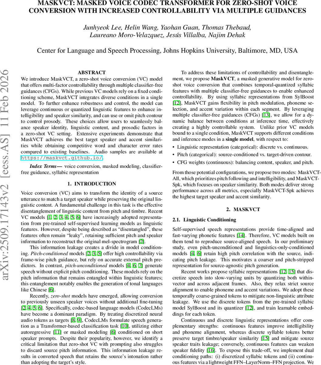 MaskVCT: Masked Voice Codec Transformer for Zero-Shot Voice Conversion With Increased Controllability via Multiple Guidances