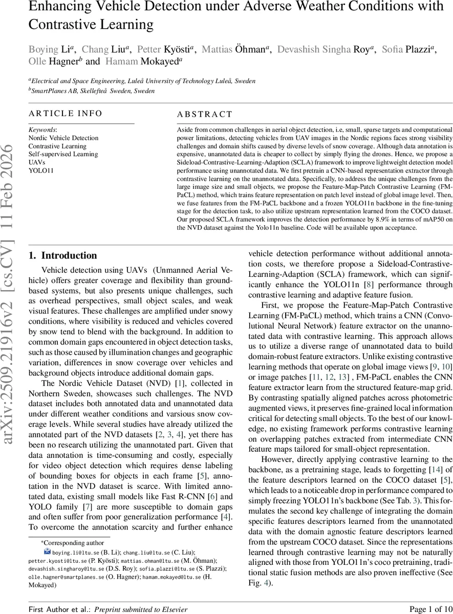 Enhancing Vehicle Detection under Adverse Weather Conditions with Contrastive Learning