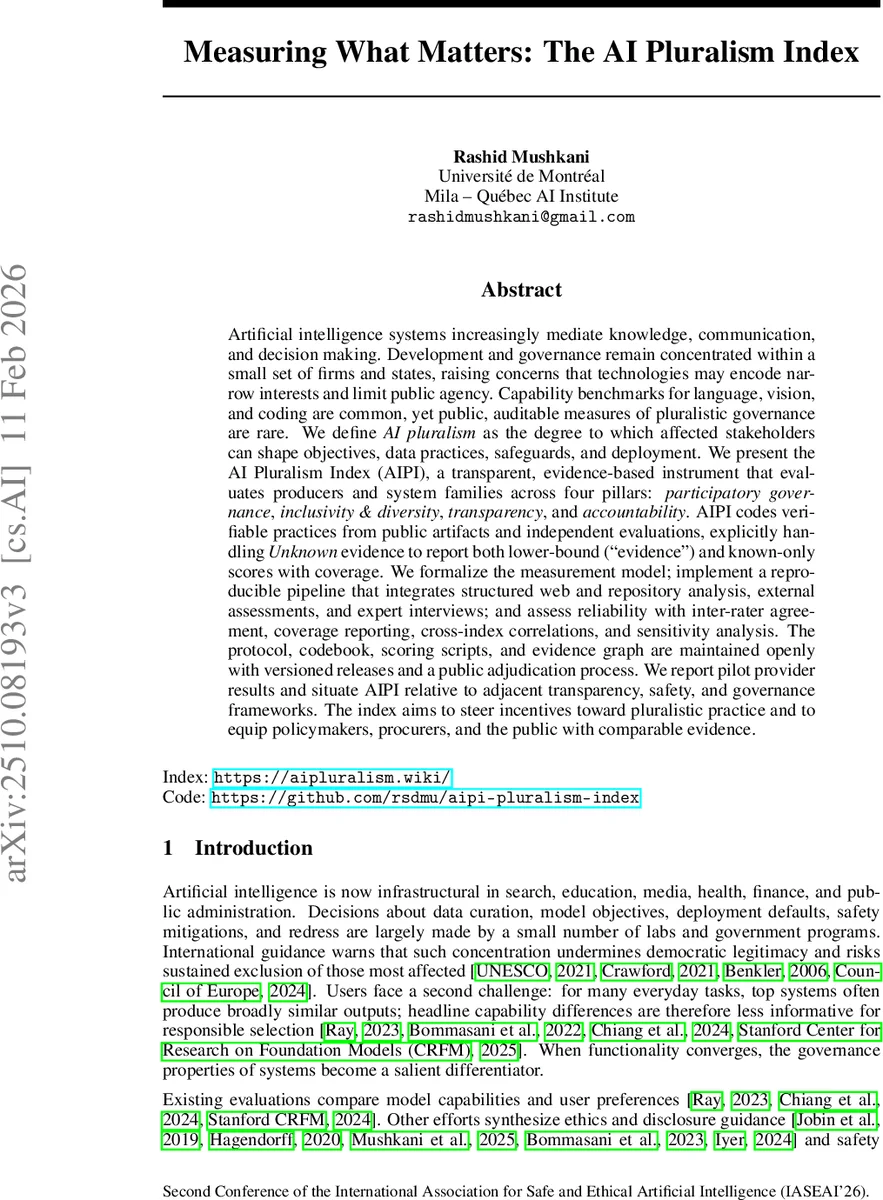 Measuring What Matters: The AI Pluralism Index