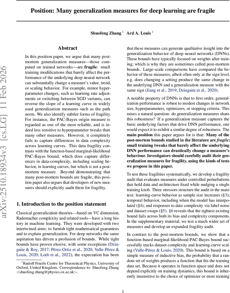 Position: Many generalization measures for deep learning are fragile