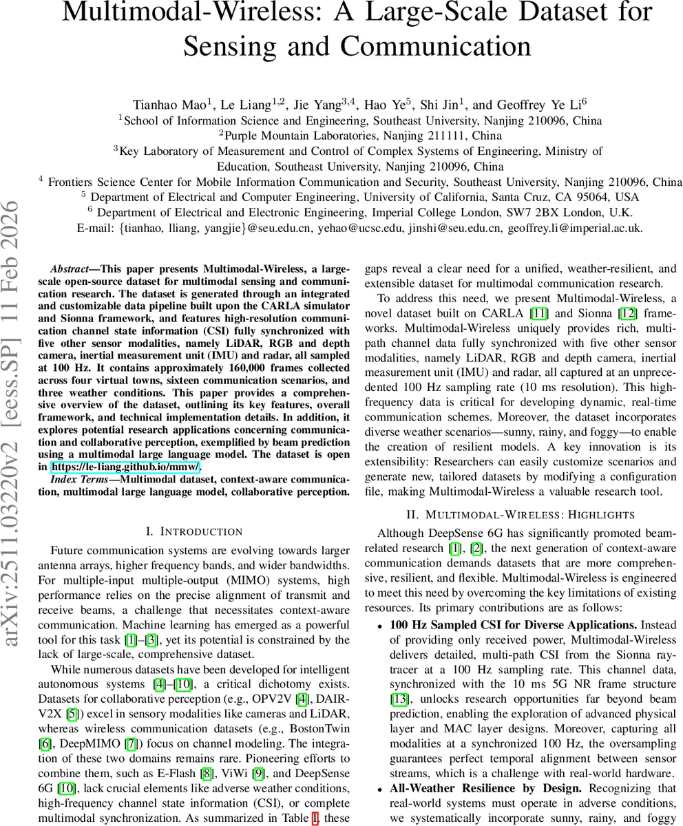 Multimodal-Wireless: A Large-Scale Dataset for Sensing and Communication