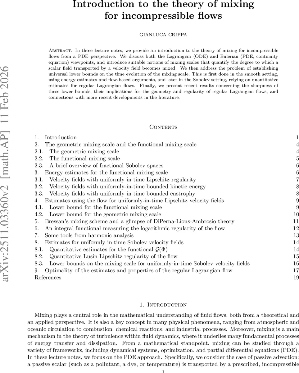 Introduction to the theory of mixing for incompressible flows