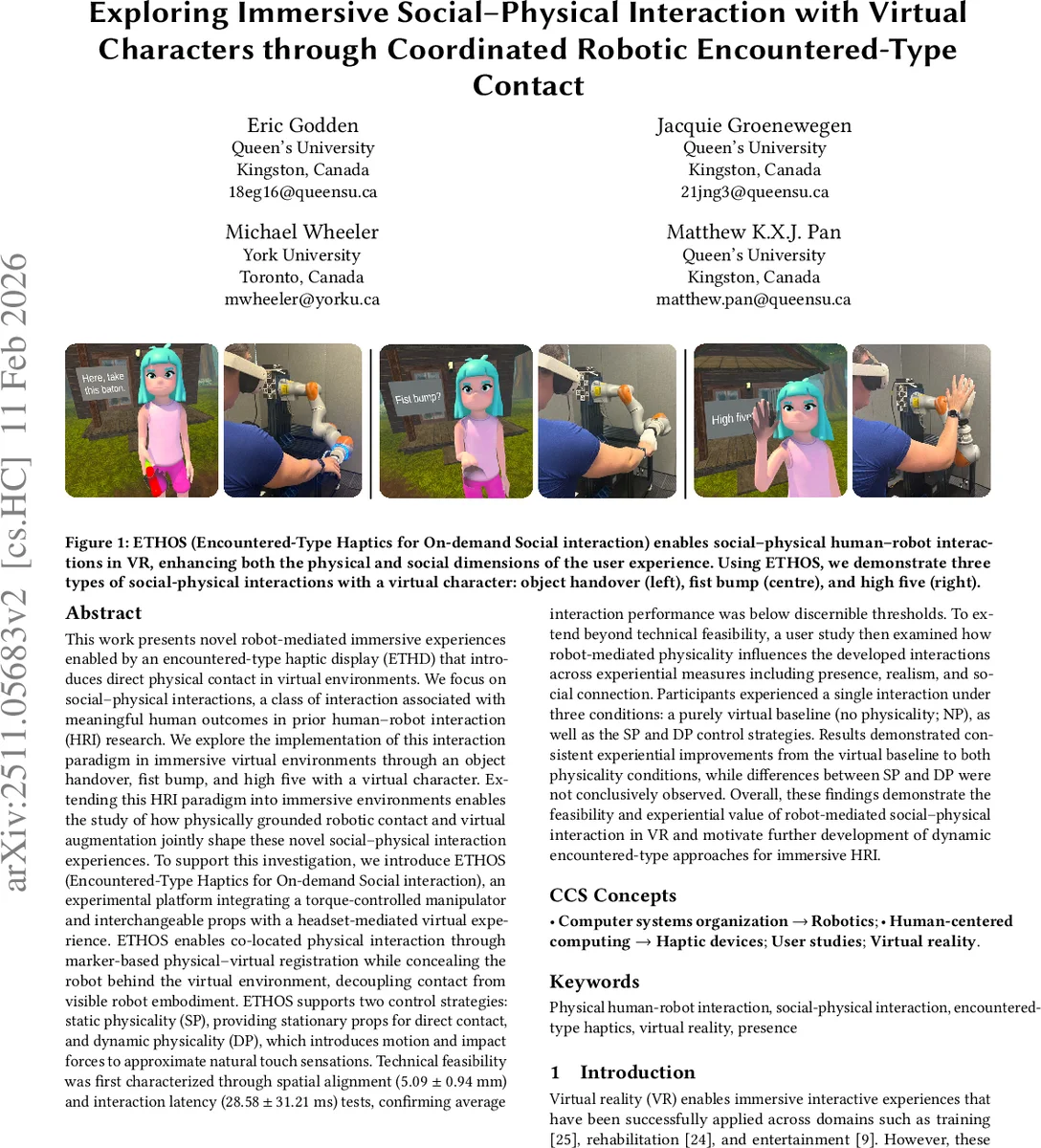 Exploring Immersive Social-Physical Interaction with Virtual Characters through Coordinated Robotic Encountered-Type Contact