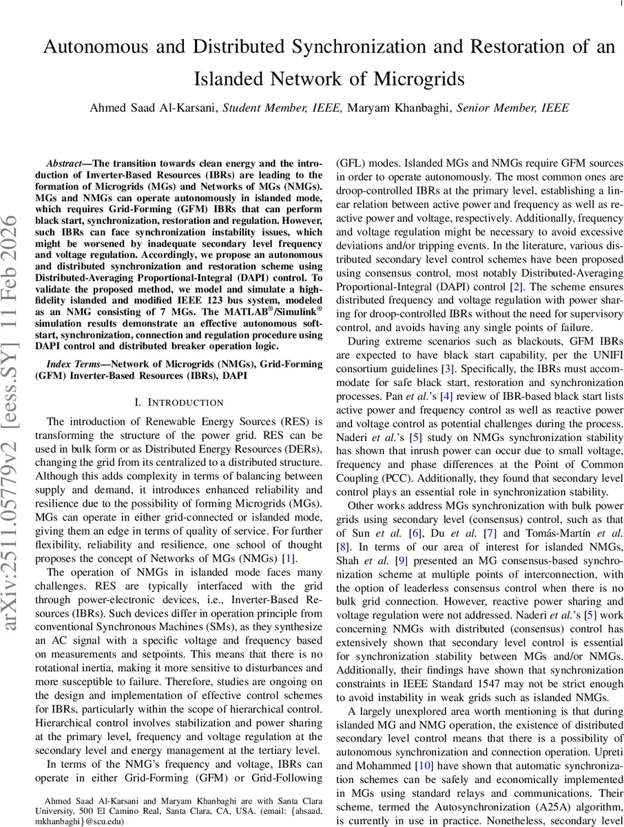 Autonomous and Distributed Synchronization and Restoration of an Islanded Network of Microgrids