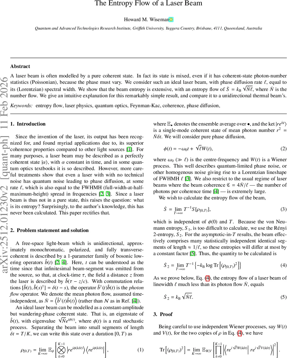 The Entropy Flow of a Laser Beam