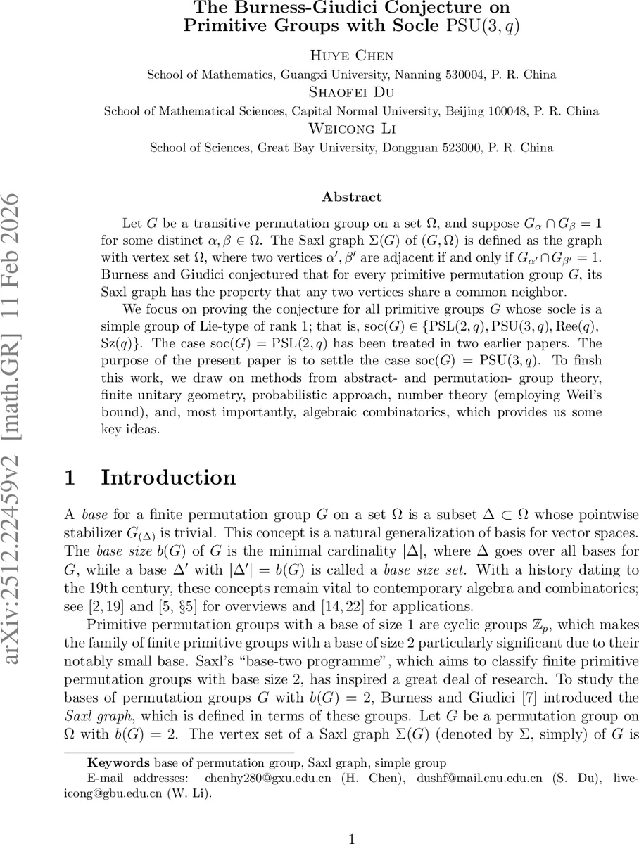 The Burness-Giudici Conjecture on Primitive Groups with Socle PSU(3,q)