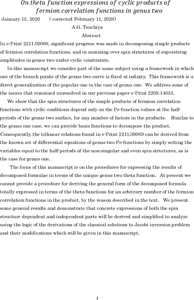 On theta function expressions of cyclic products of fermion correlation functions in genus two