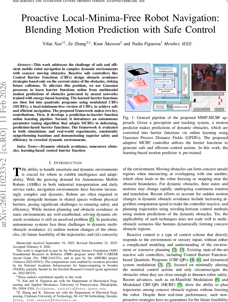 Proactive Local-Minima-Free Robot Navigation: Blending Motion Prediction with Safe Control