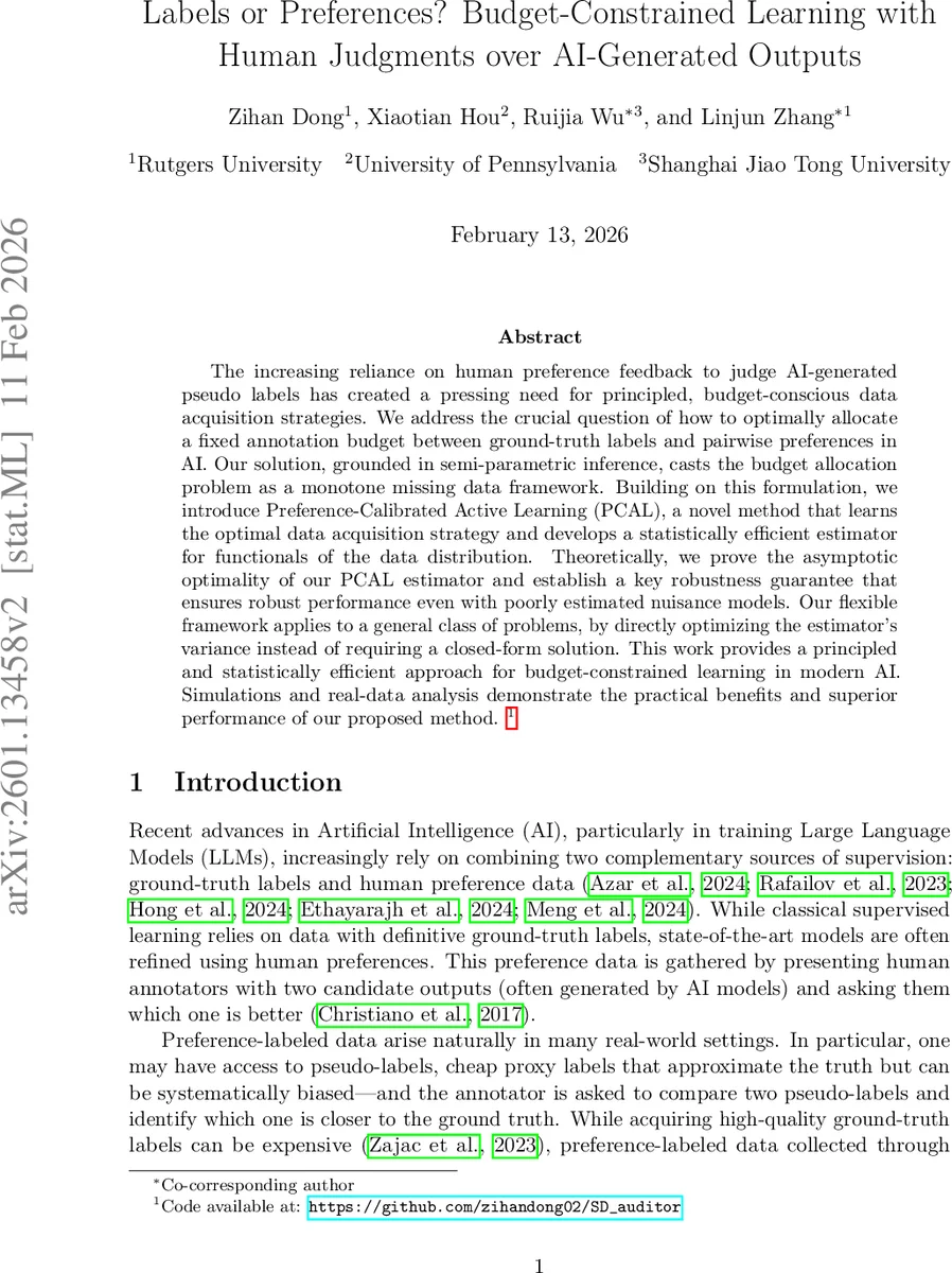 Labels or Preferences? Budget-Constrained Learning with Human Judgments over AI-Generated Outputs