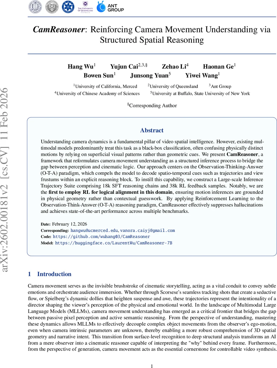 CamReasoner: Reinforcing Camera Movement Understanding via Structured Spatial Reasoning