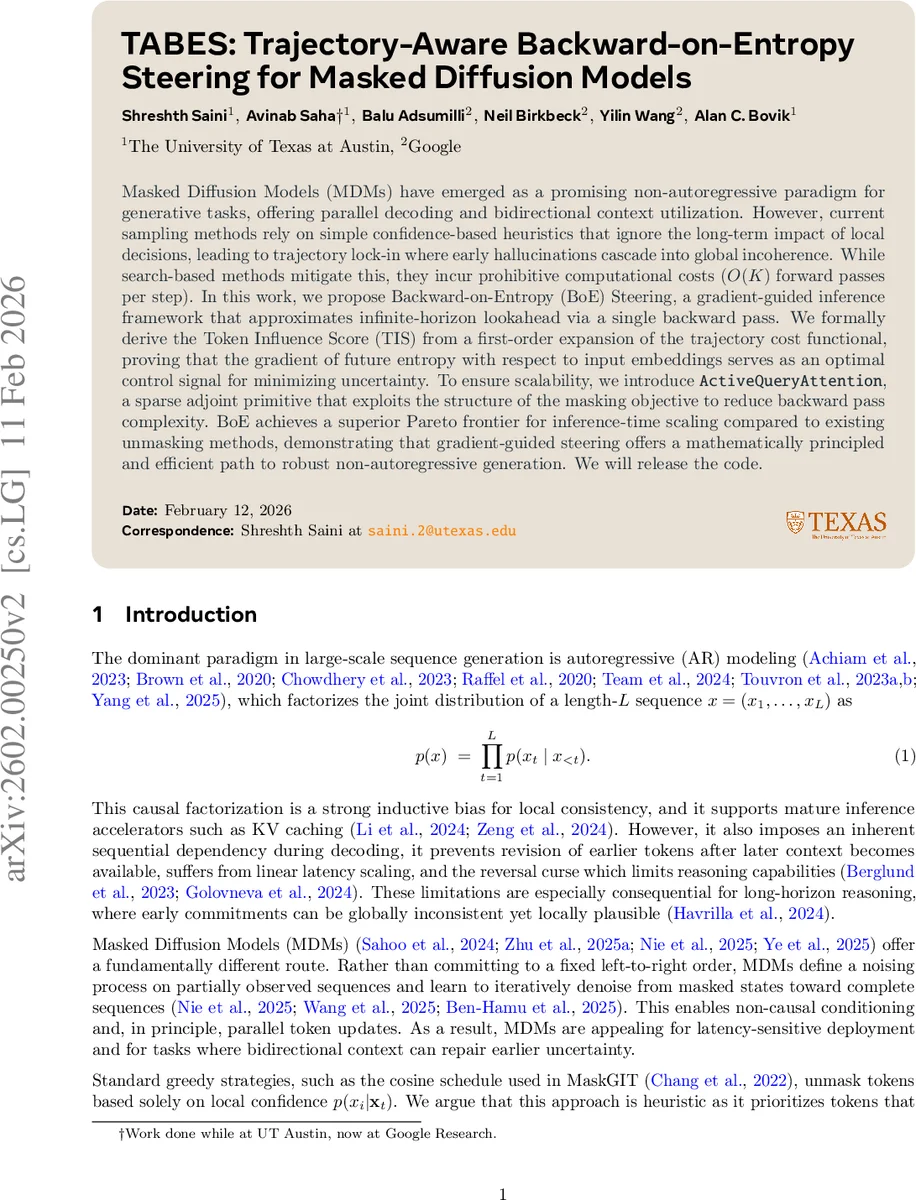 TABES: Trajectory-Aware Backward-on-Entropy Steering for Masked Diffusion Models