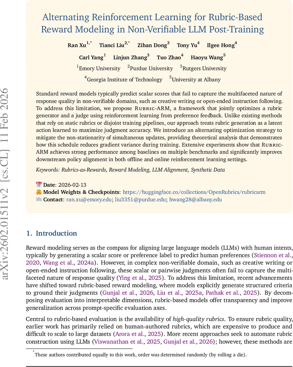 Alternating Reinforcement Learning for Rubric-Based Reward Modeling in Non-Verifiable LLM Post-Training