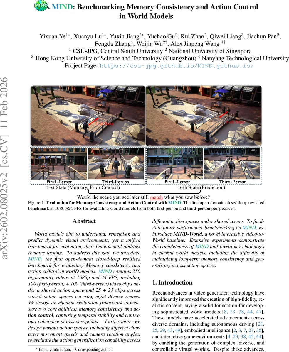 MIND: Benchmarking Memory Consistency and Action Control in World Models