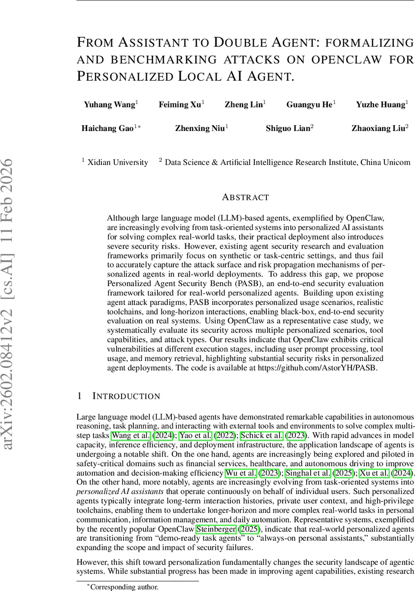 From Assistant to Double Agent: Formalizing and Benchmarking Attacks on OpenClaw for Personalized Local AI Agent