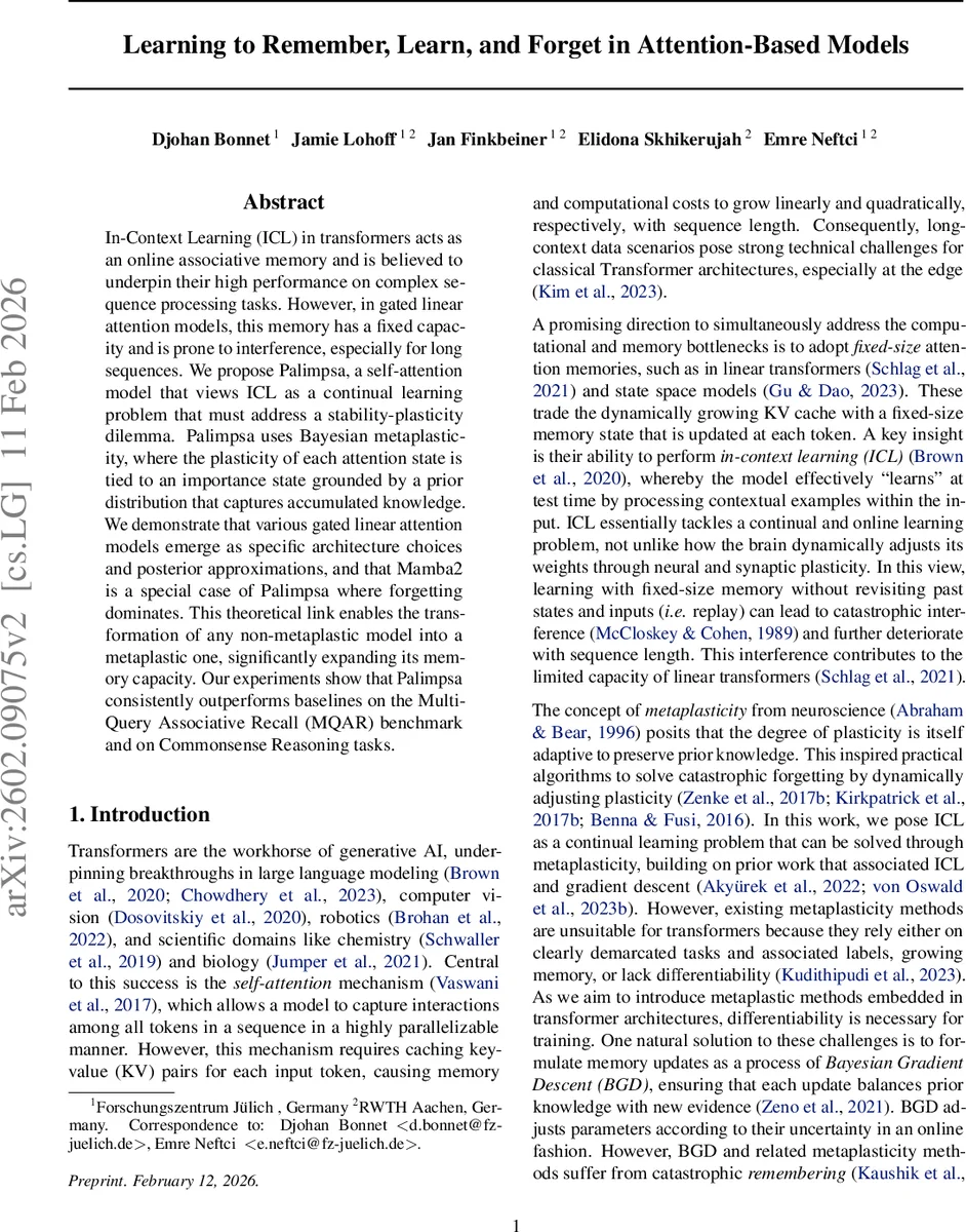 Learning to Remember, Learn, and Forget in Attention-Based Models