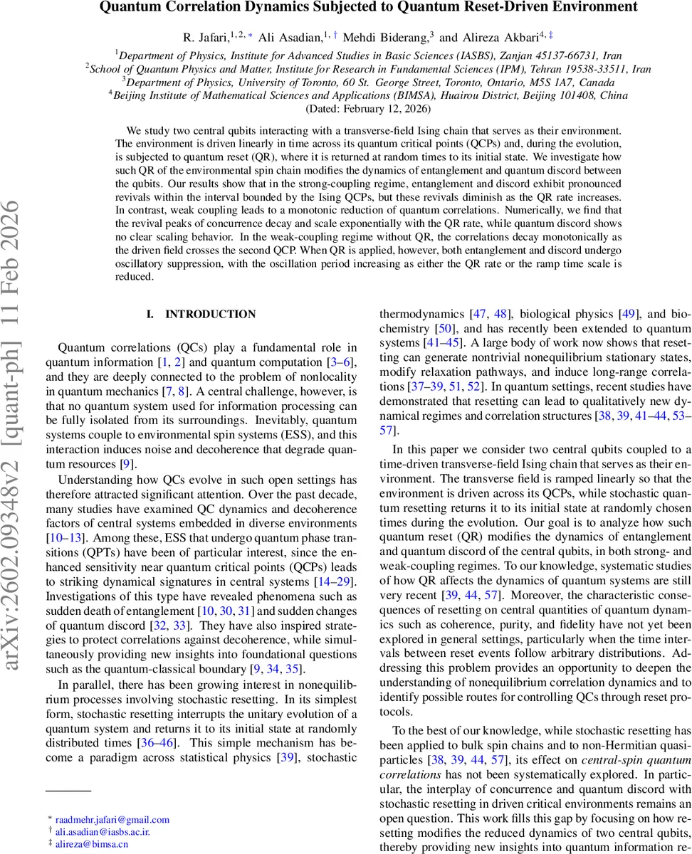 Quantum Correlation Dynamics Subjected to Quantum Reset-Driven Environment