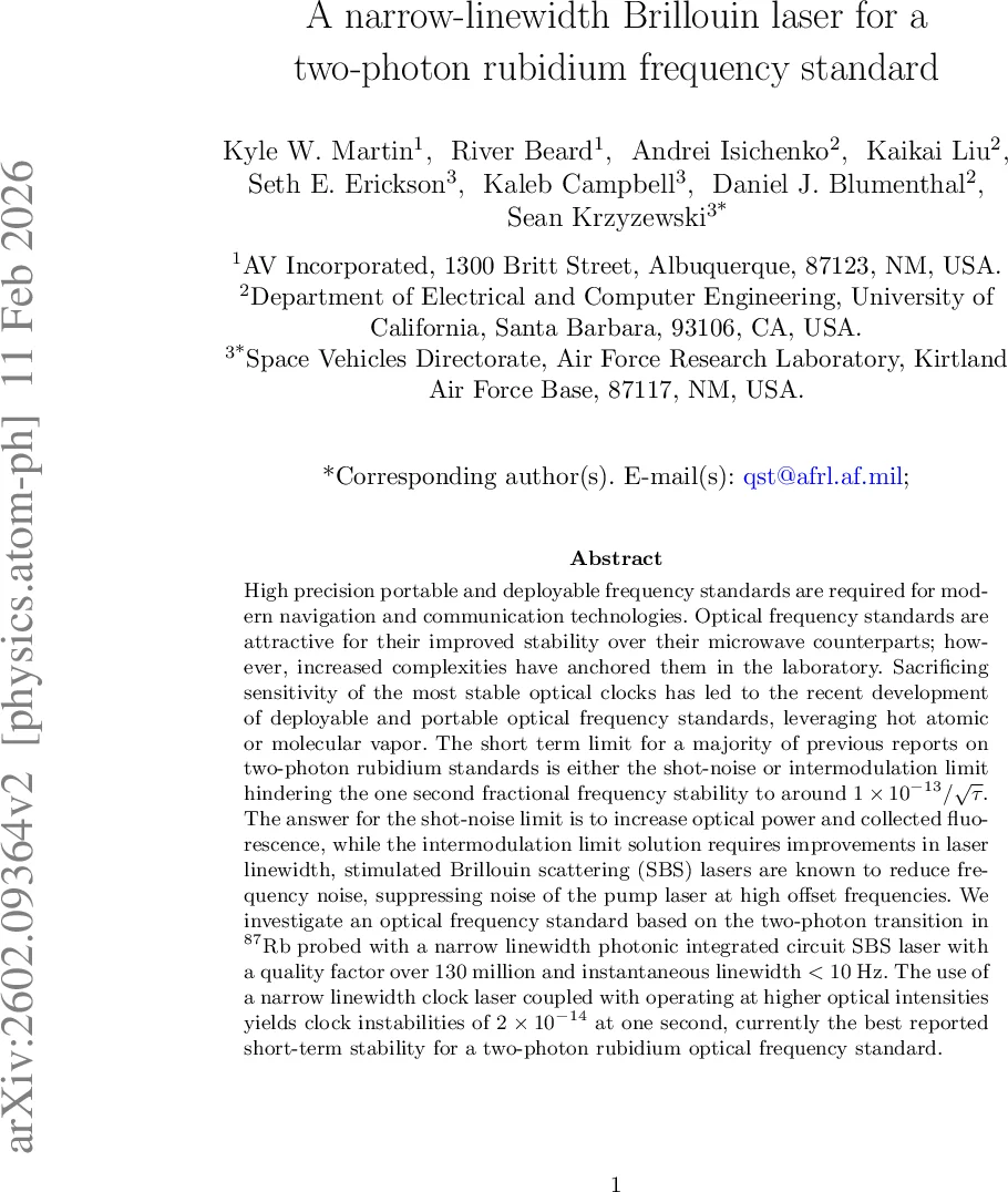 A narrow-linewidth Brillouin laser for a two-photon rubidium frequency standard