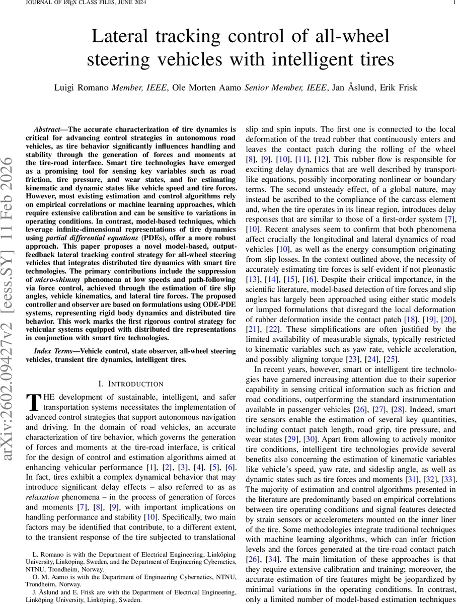 Lateral tracking control of all-wheel steering vehicles with intelligent tires