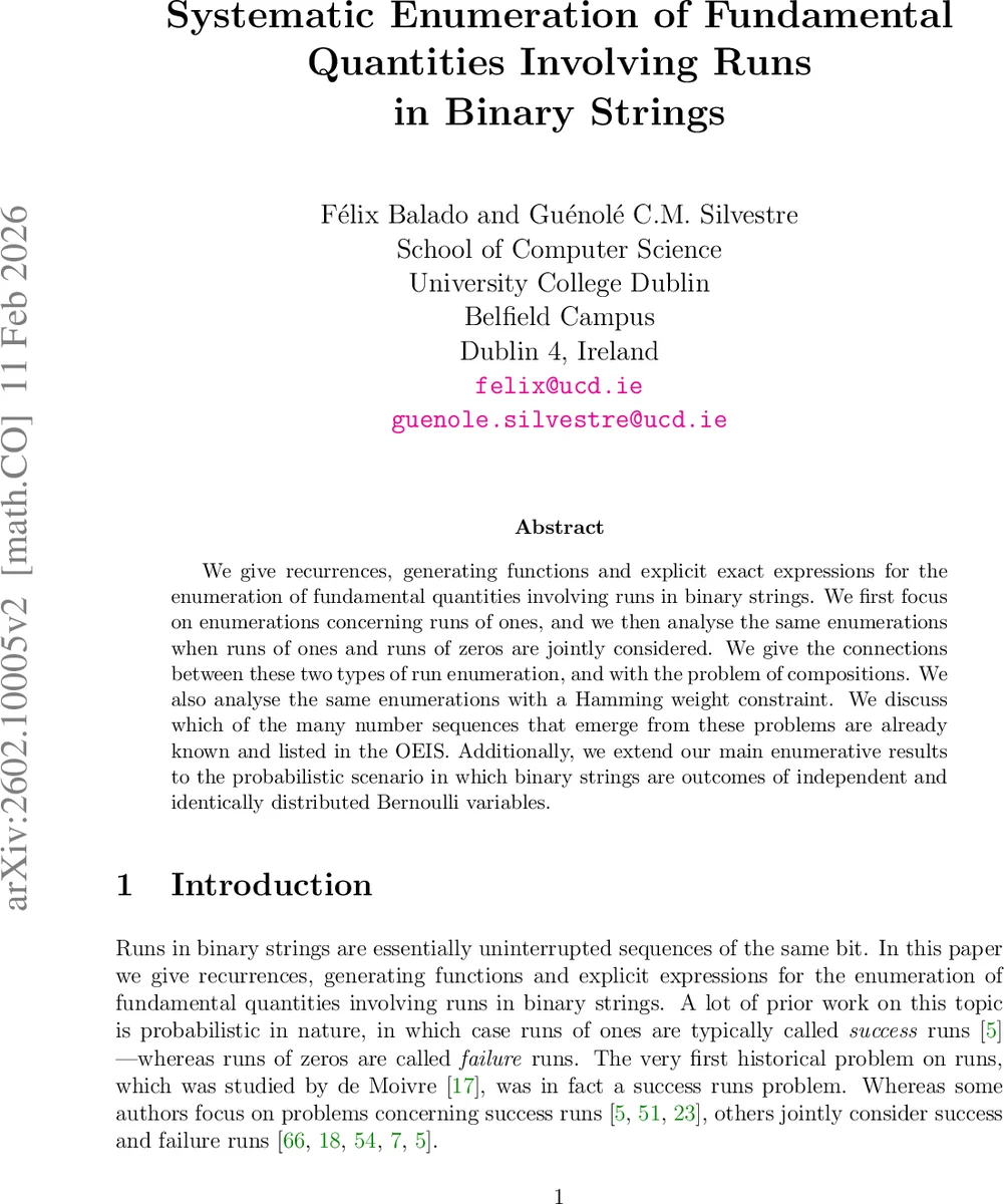 Systematic Enumeration of Fundamental Quantities Involving Runs in Binary Strings