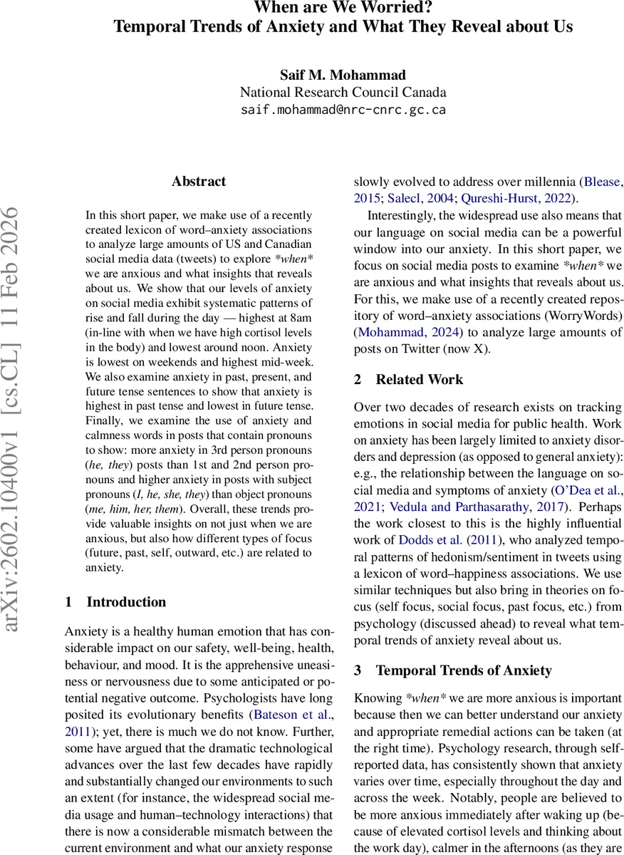 When are We Worried? Temporal Trends of Anxiety and What They Reveal about Us