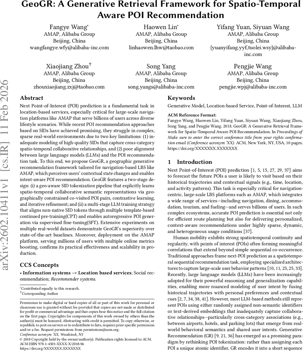 GeoGR: A Generative Retrieval Framework for Spatio-Temporal Aware POI Recommendation