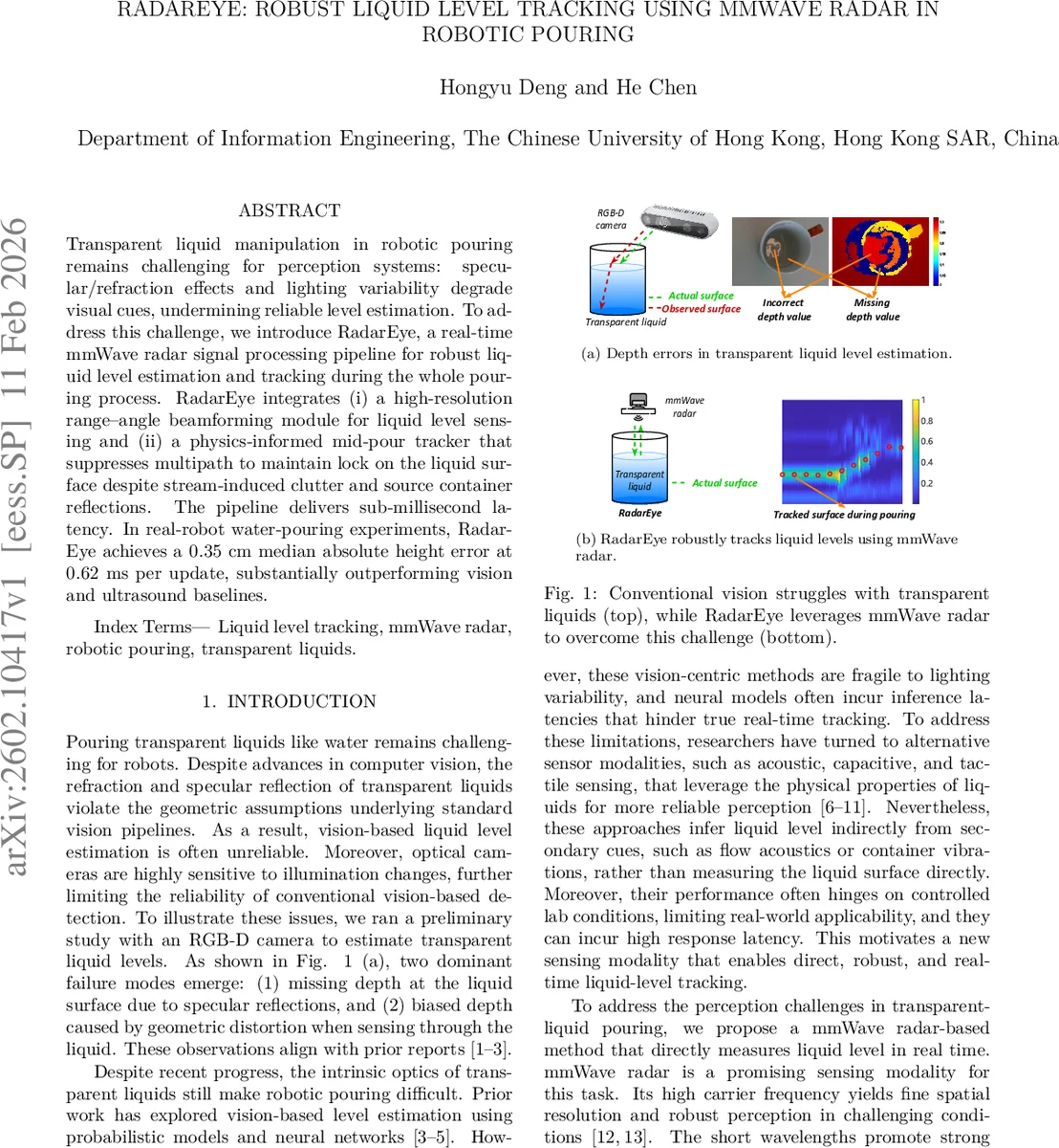 RadarEye: Robust Liquid Level Tracking Using mmWave Radar in Robotic Pouring