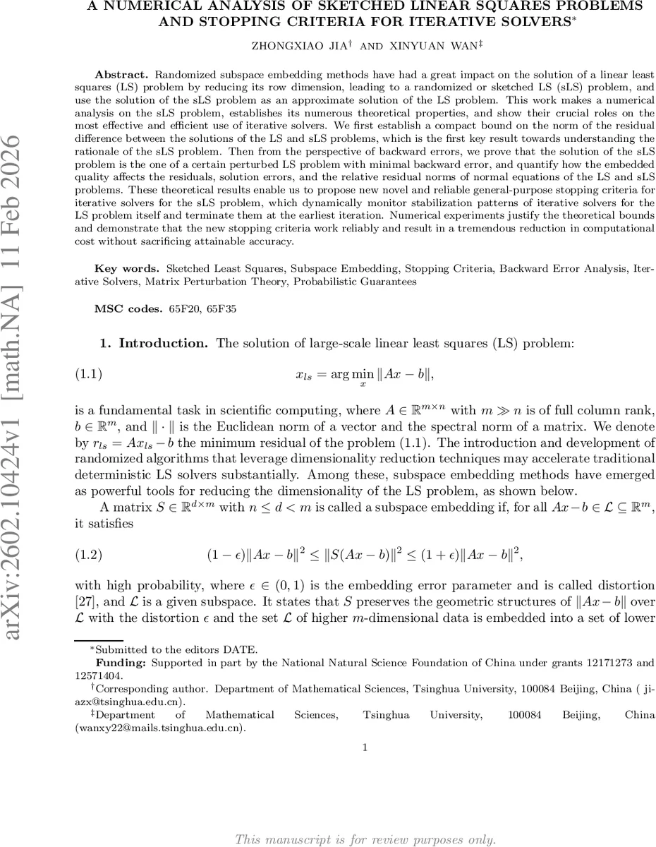 A Numerical Analysis of Sketched Linear Squares Problems and Stopping Criteria for Iterative Solvers