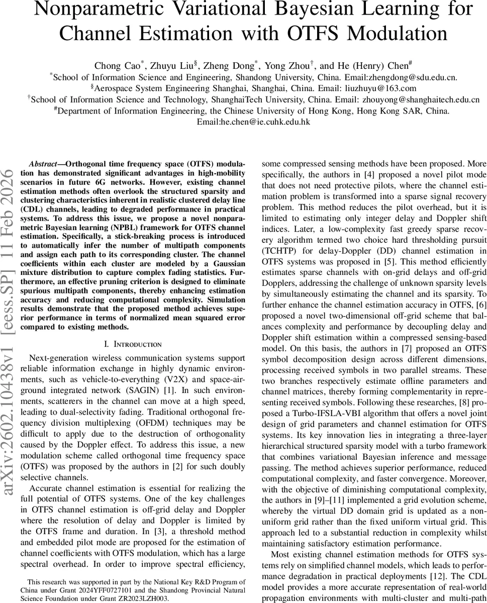 Nonparametric Variational Bayesian Learning for Channel Estimation with OTFS Modulation
