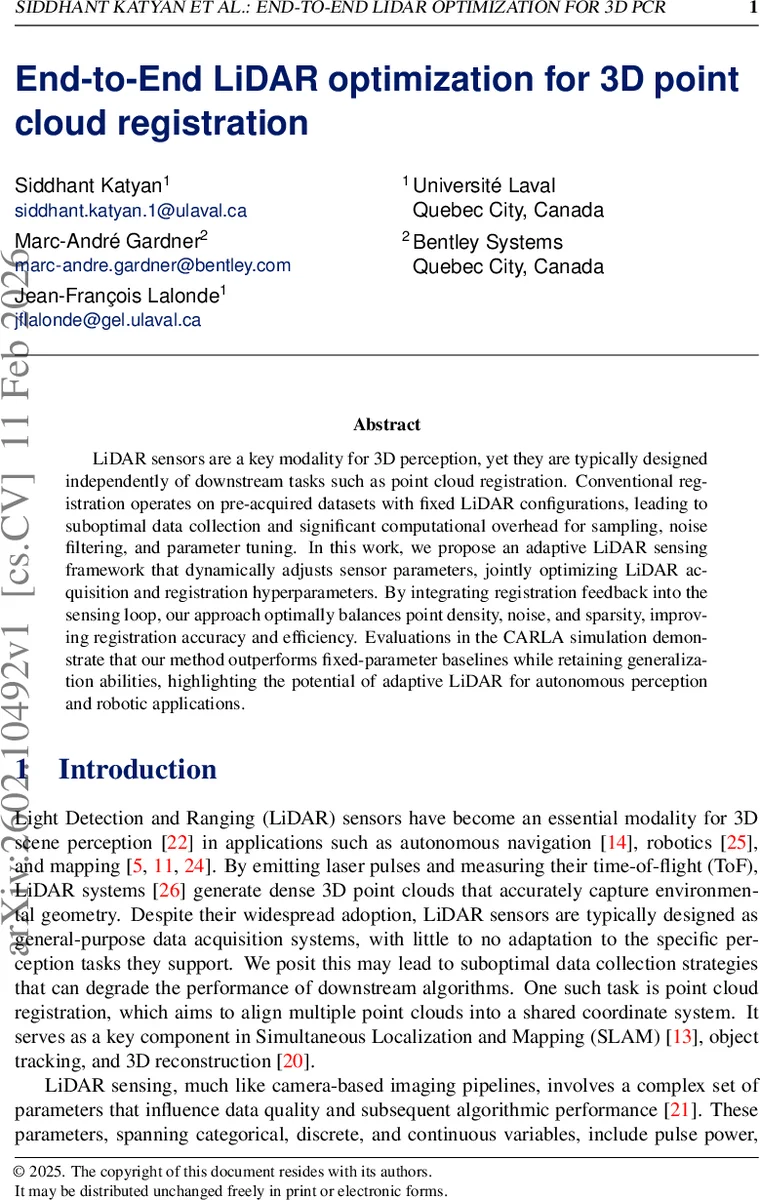 End-to-End LiDAR optimization for 3D point cloud registration