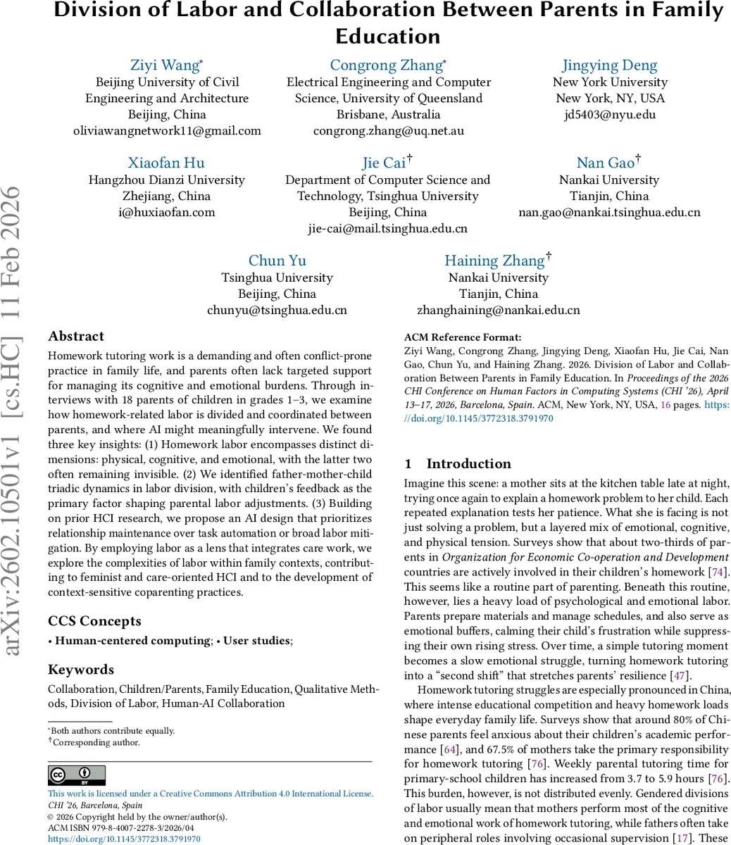 Division of Labor and Collaboration Between Parents in Family Education
