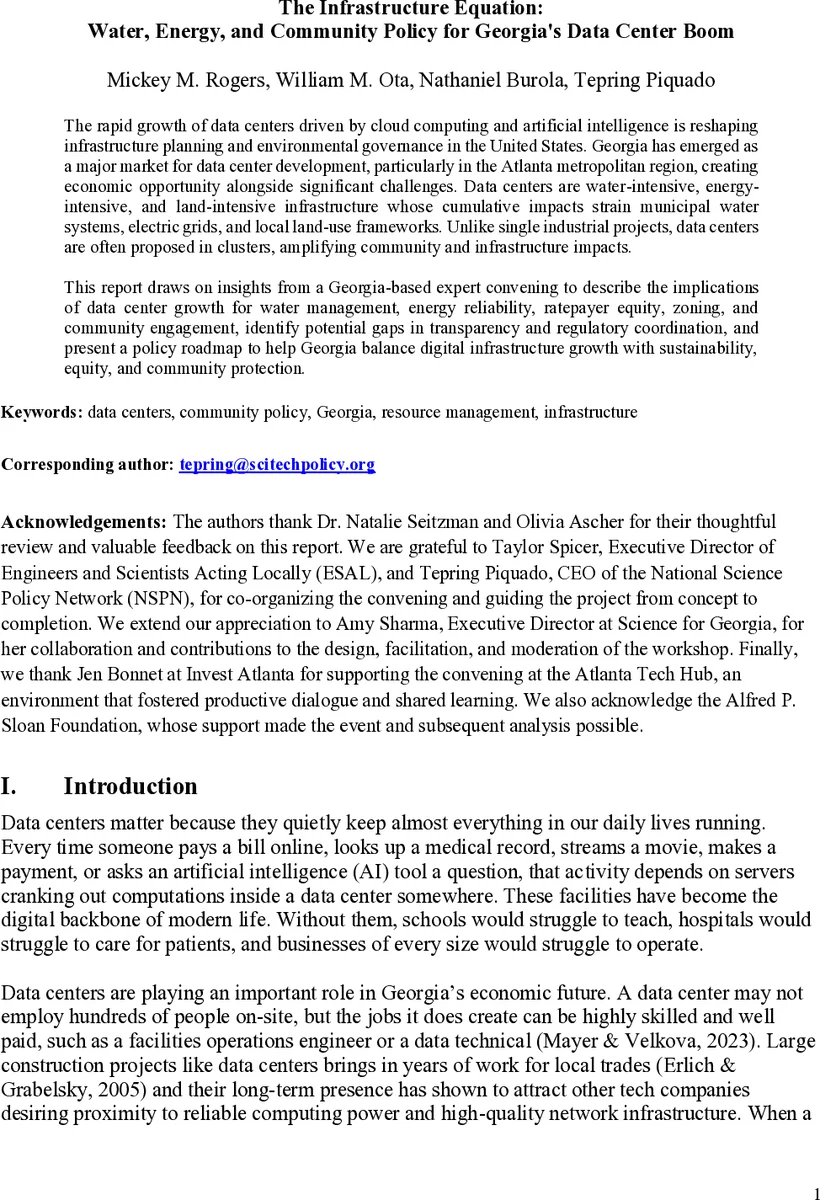 The Infrastructure Equation: Water, Energy, and Community Policy for Georgia's Data Center Boom