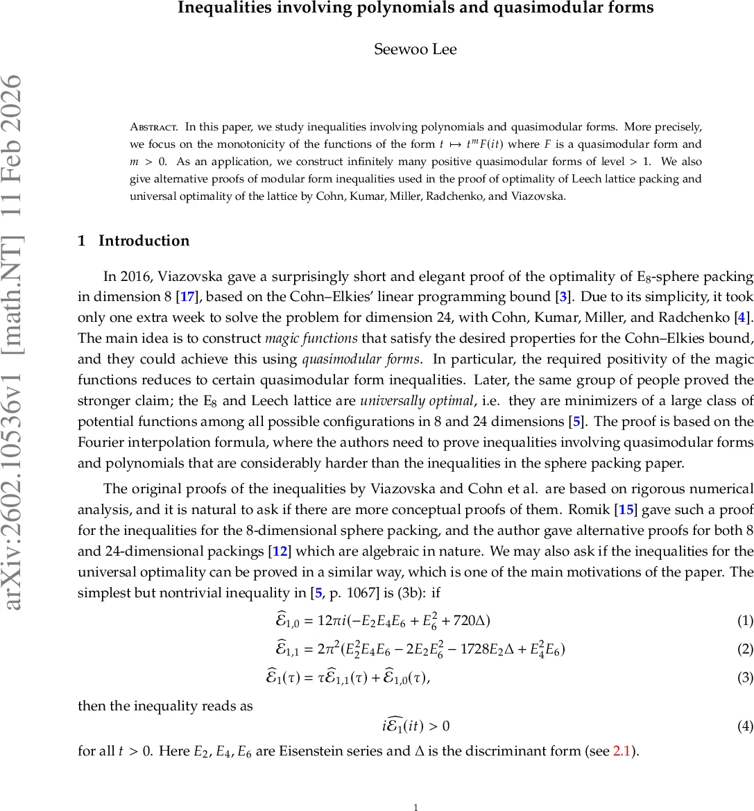 Inequalities involving polynomials and quasimodular forms