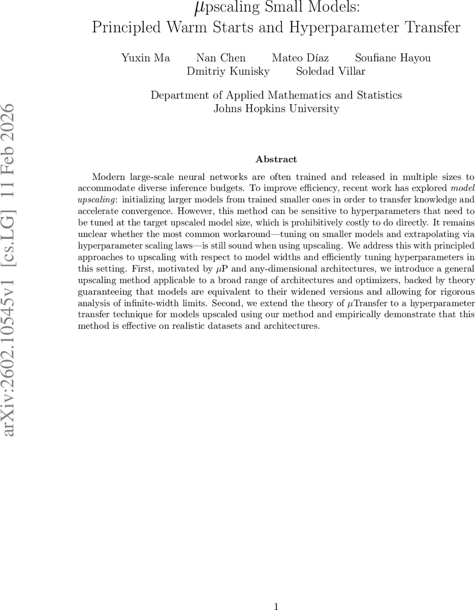 $μ$pscaling small models: Principled warm starts and hyperparameter transfer