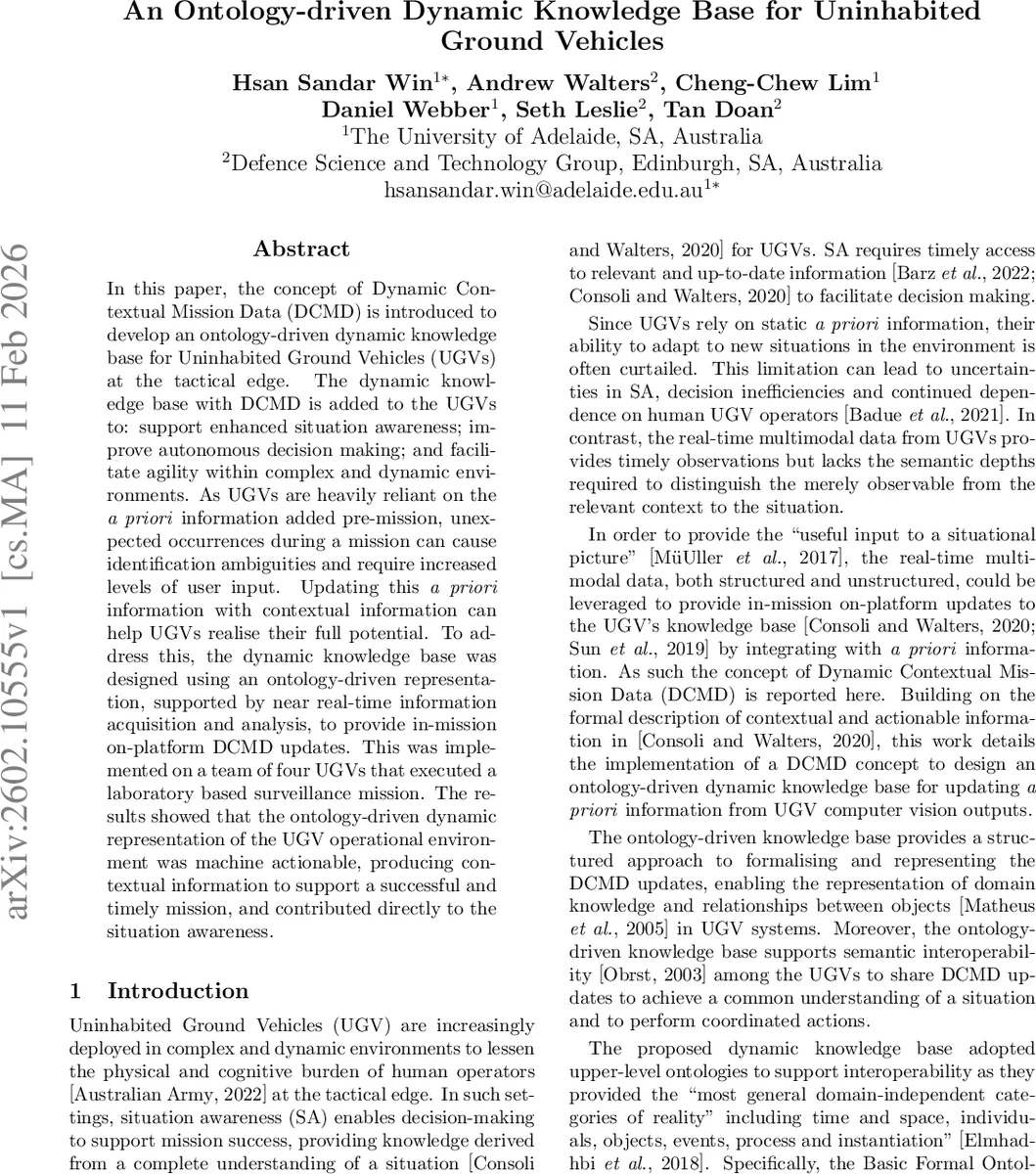 An Ontology-driven Dynamic Knowledge Base for Uninhabited Ground Vehicles
