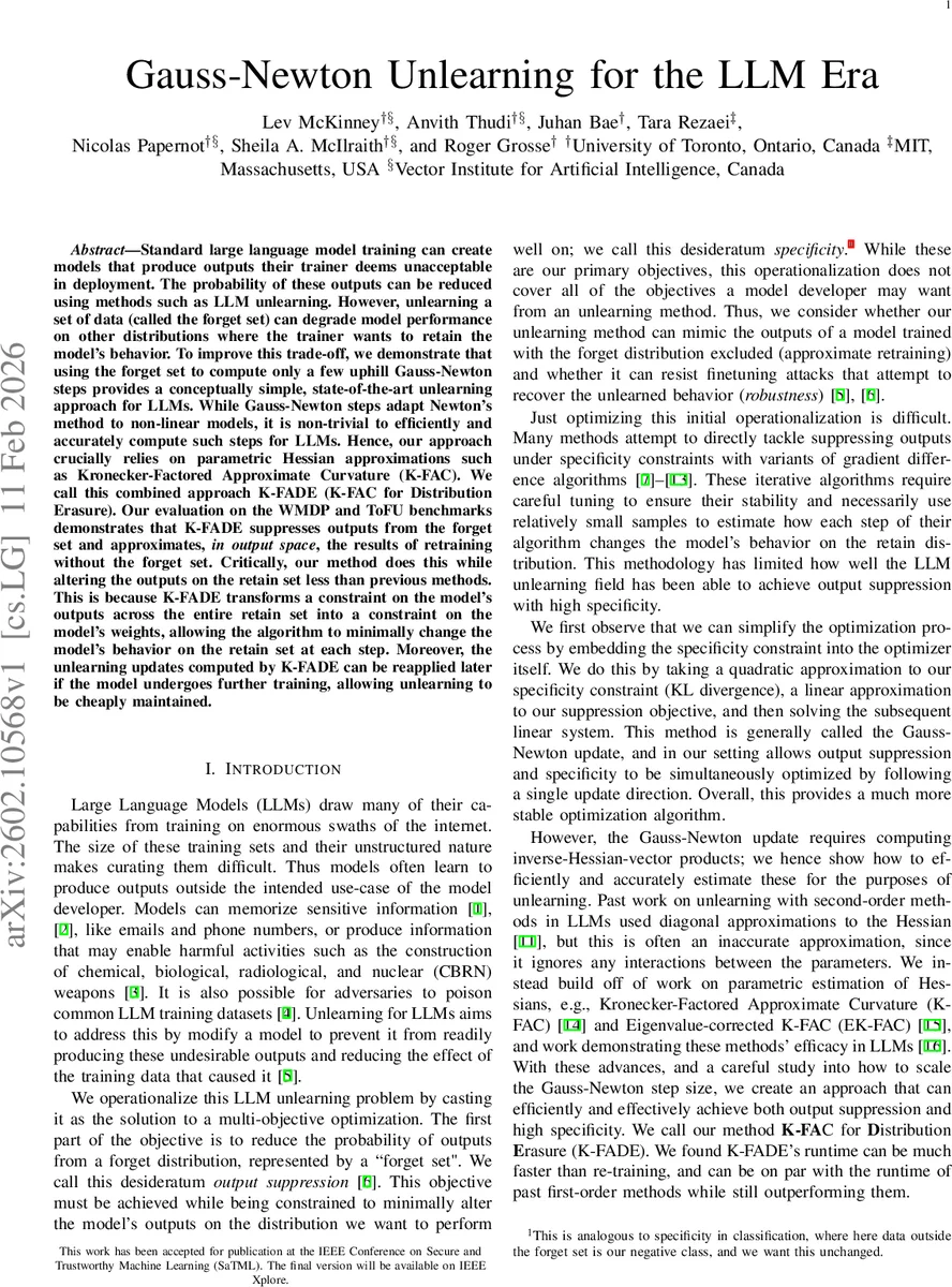 Gauss-Newton Unlearning for the LLM Era