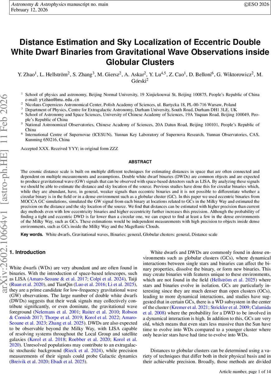 Distance Estimation and Sky Localization of Eccentric Double White Dwarf Binaries from Gravitational Wave Observations inside Globular Clusters