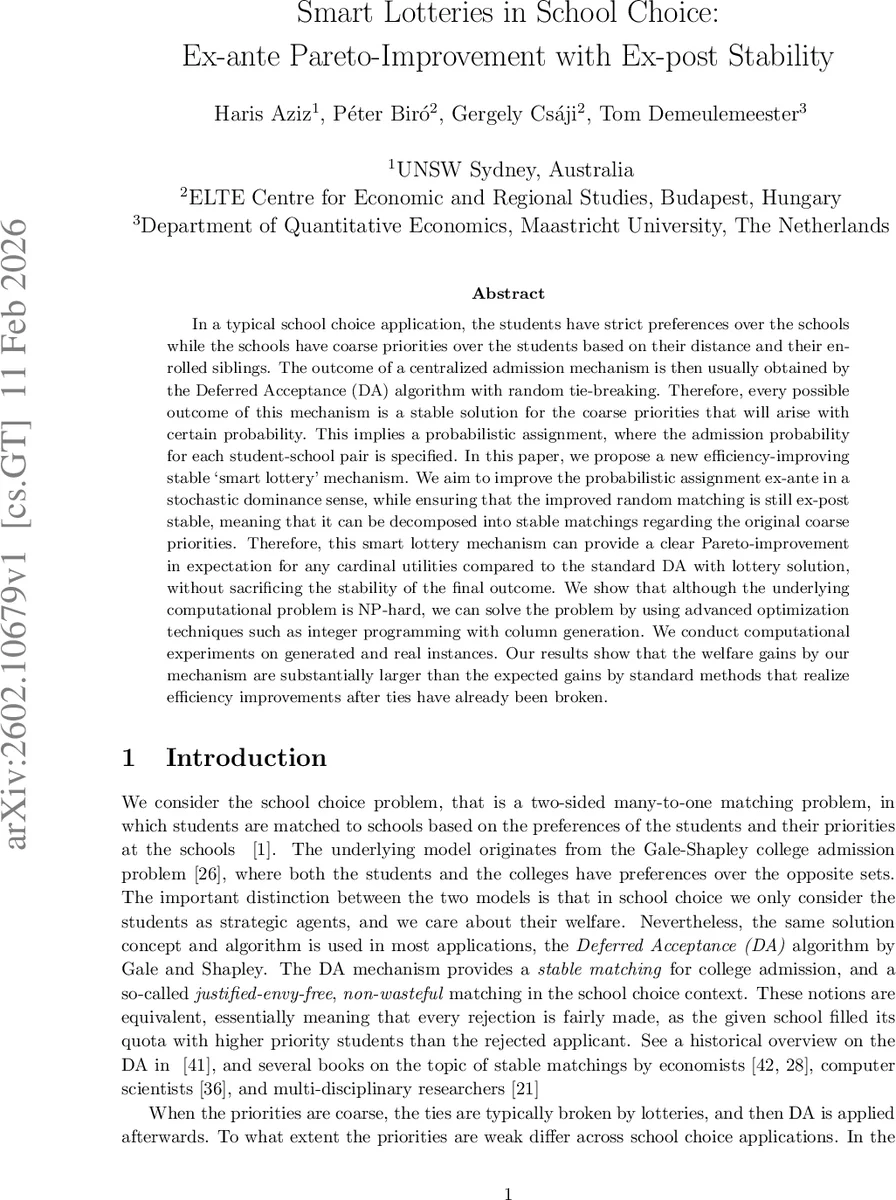 Smart Lotteries in School Choice: Ex-ante Pareto-Improvement with Ex-post Stability