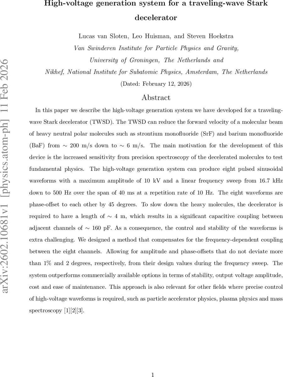 High-voltage generation system for a traveling-wave Stark decelerator