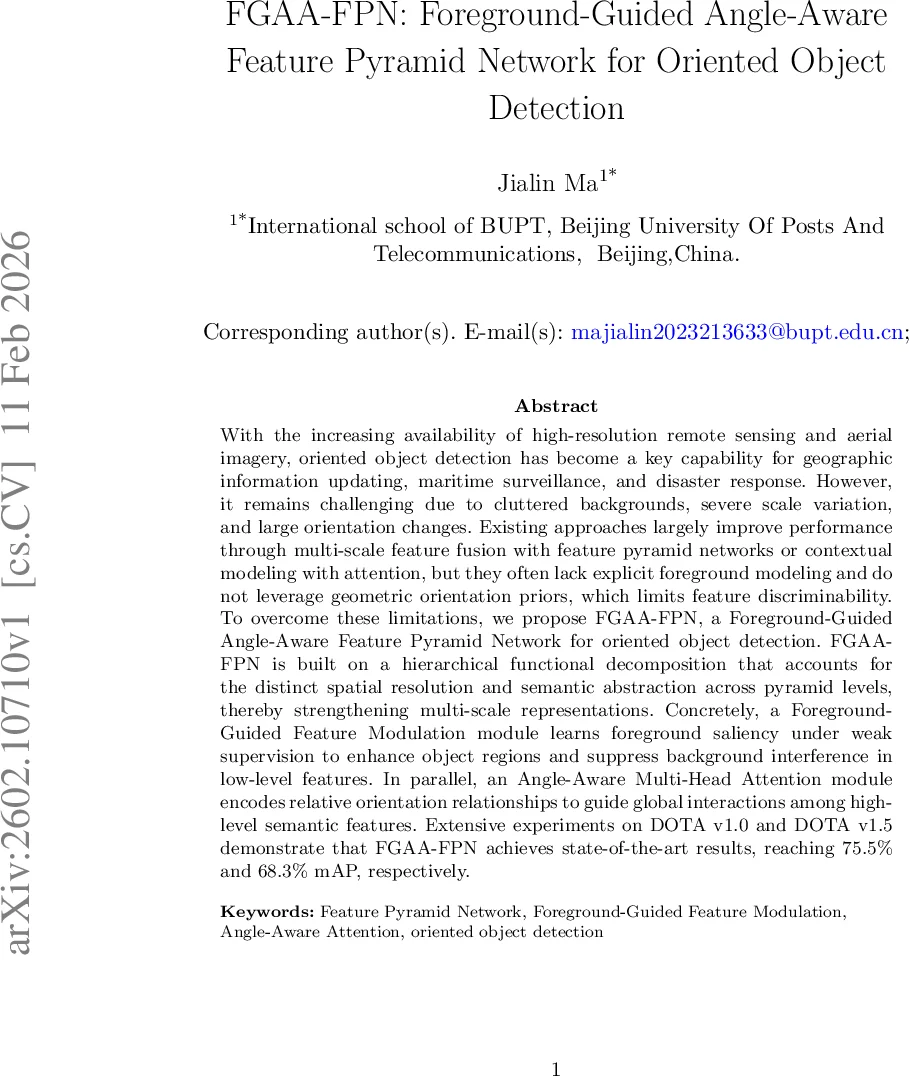 FGAA-FPN: Foreground-Guided Angle-Aware Feature Pyramid Network for Oriented Object Detection