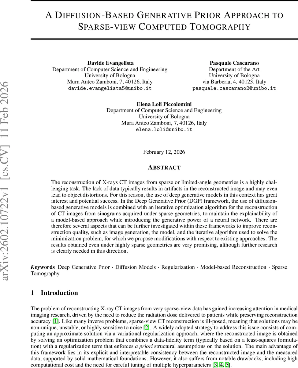 A Diffusion-Based Generative Prior Approach to Sparse-view Computed Tomography