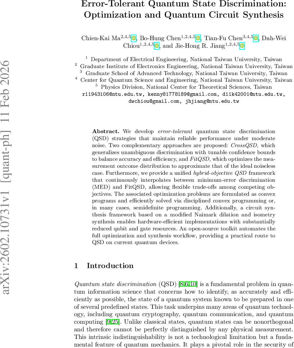 Error-Tolerant Quantum State Discrimination: Optimization and Quantum Circuit Synthesis