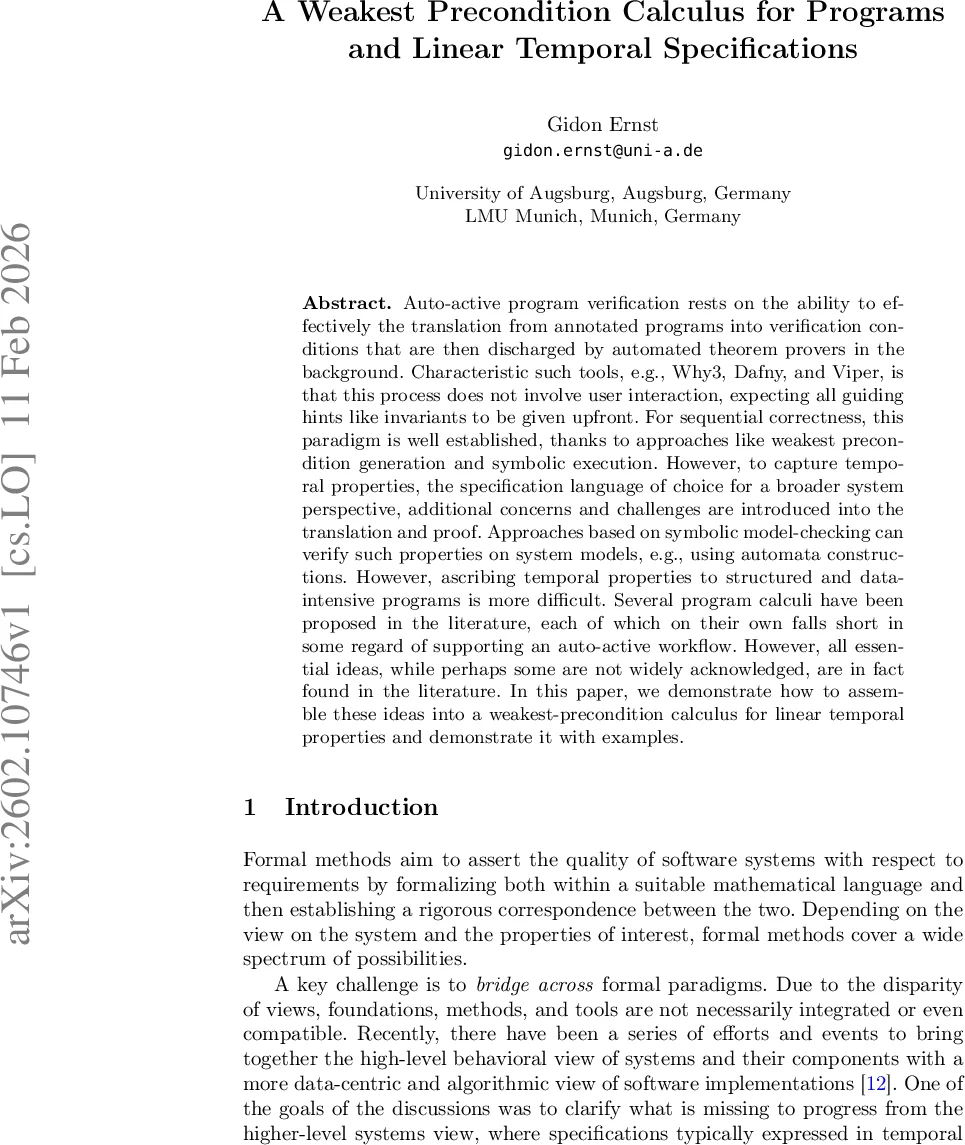 A Weakest Precondition Calculus for Programs and Linear Temporal Specifications