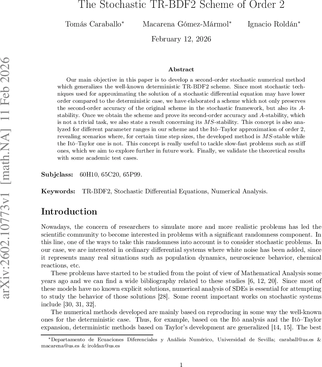 The Stochastic TR-BDF2 Scheme of Order 2