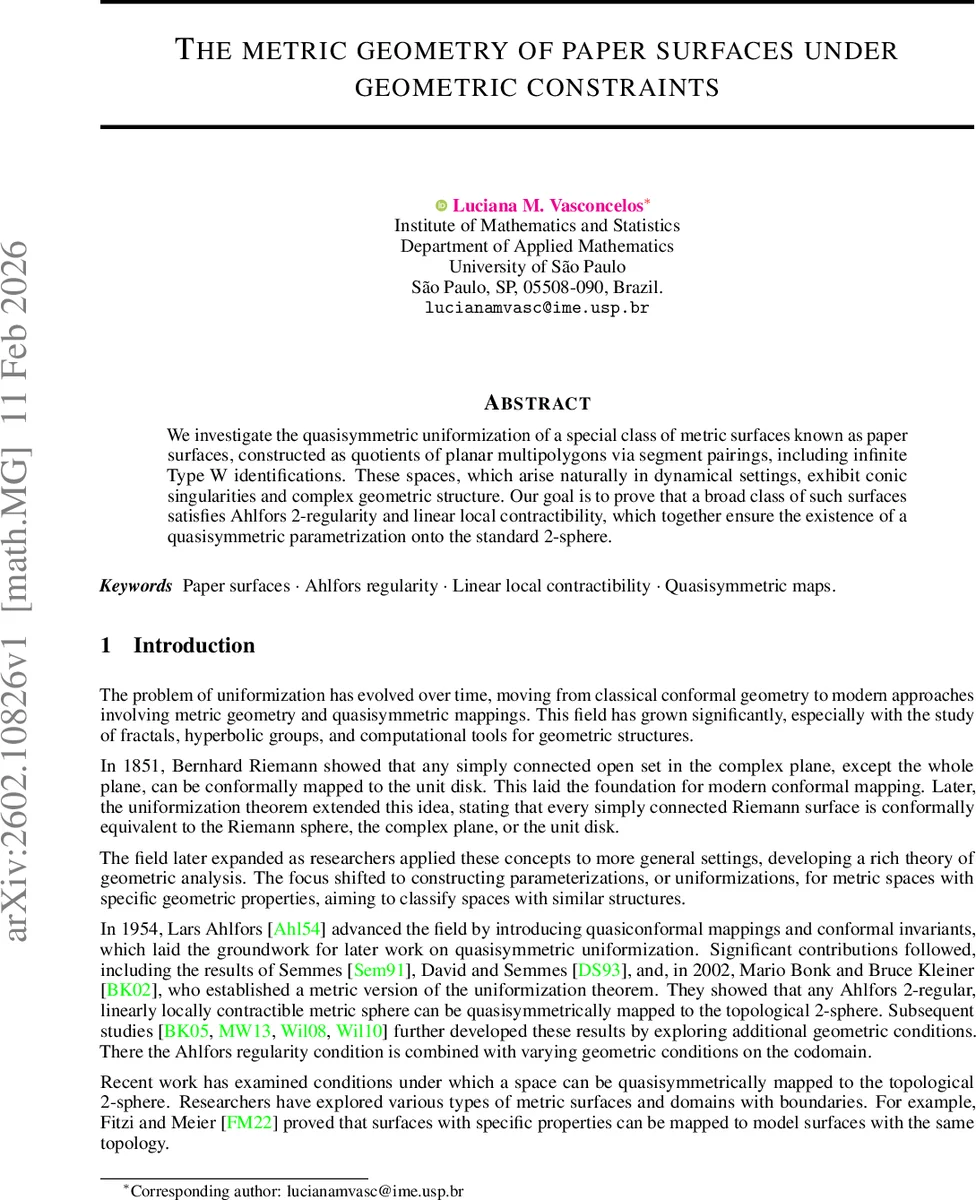 The metric geometry of paper surfaces under geometric constraints