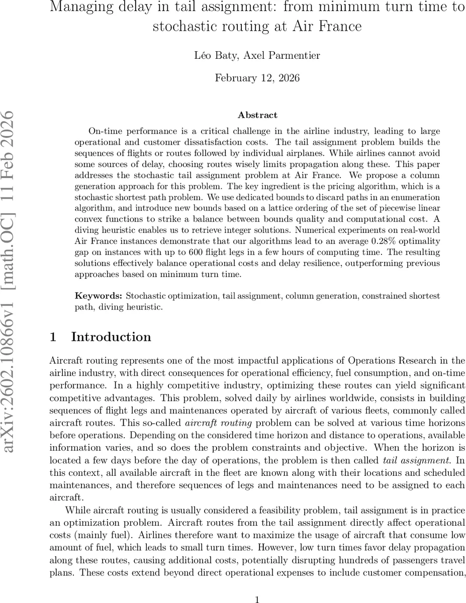 Managing delay in tail assignment: from minimum turn time to stochastic routing at Air France