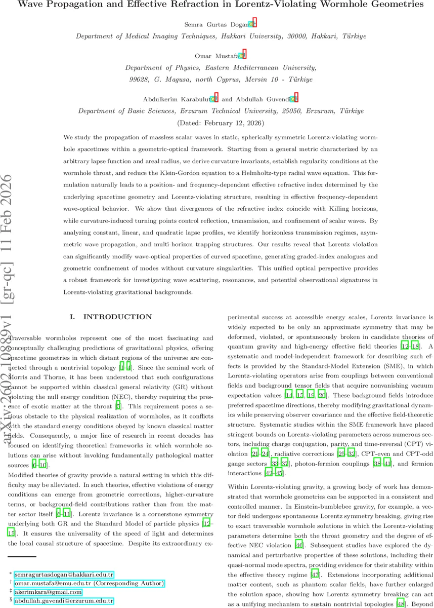 Wave Propagation and Effective Refraction in Lorentz-Violating Wormhole Geometries