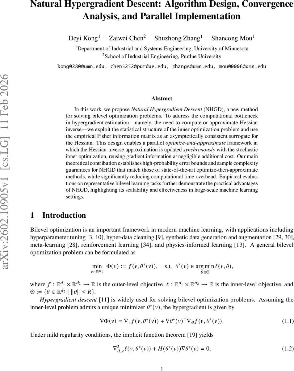 Natural Hypergradient Descent: Algorithm Design, Convergence Analysis, and Parallel Implementation