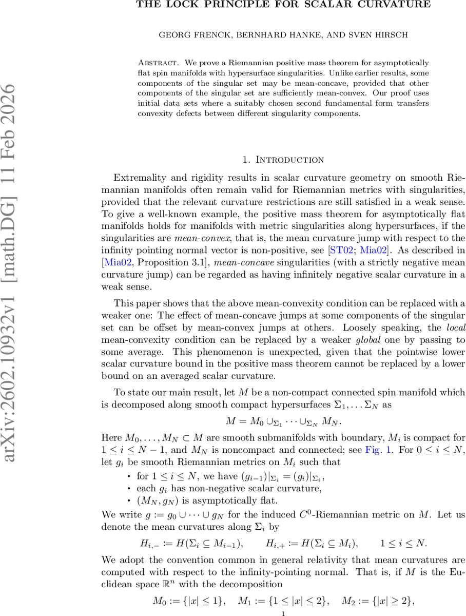 The lock principle for scalar curvature